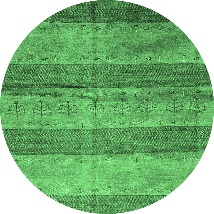 Round Machine Washable Abstract Emerald Green Contemporary Area Rugs, wshcon2048emgrn