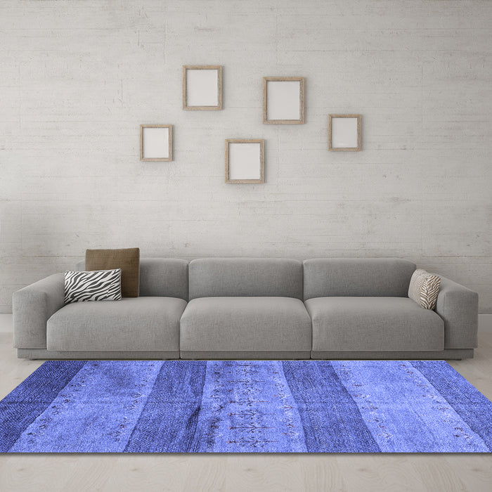 Machine Washable Abstract Blue Contemporary Rug in a Living Room, wshcon2048blu