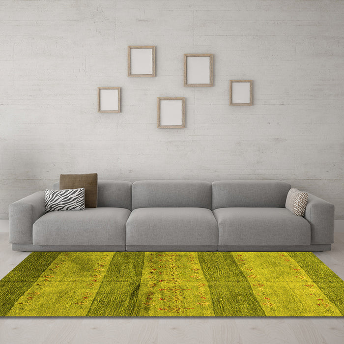 Machine Washable Abstract Yellow Contemporary Rug in a Living Room, wshcon2048yw