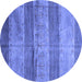 Round Abstract Blue Contemporary Rug, con2048blu