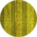 Round Machine Washable Abstract Yellow Contemporary Rug, wshcon2048yw