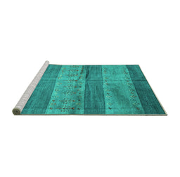 Sideview of Machine Washable Abstract Turquoise Contemporary Area Rugs, wshcon2048turq