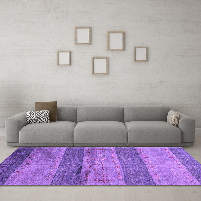Machine Washable Abstract Purple Contemporary Area Rugs in a Living Room, wshcon2048pur