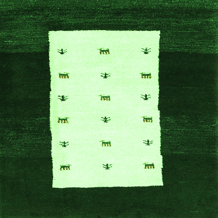 Serging Thickness of Abstract Green Contemporary Rug, con2049grn