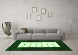 Machine Washable Abstract Green Contemporary Area Rugs in a Living Room,, wshcon2049grn