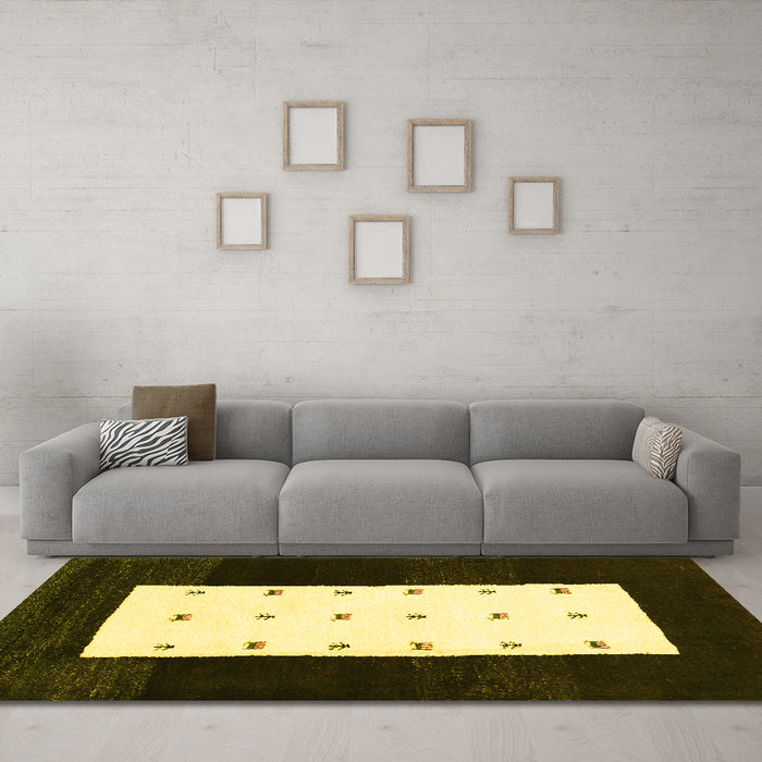 Machine Washable Abstract Yellow Contemporary Rug in a Living Room, wshcon2049yw