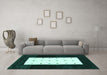 Machine Washable Abstract Turquoise Contemporary Area Rugs in a Living Room,, wshcon2049turq