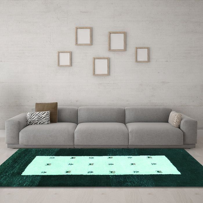 Machine Washable Abstract Turquoise Contemporary Area Rugs in a Living Room,, wshcon2049turq