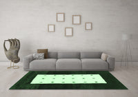 Machine Washable Abstract Emerald Green Contemporary Rug, wshcon2049emgrn