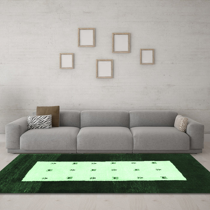 Machine Washable Abstract Emerald Green Contemporary Area Rugs in a Living Room,, wshcon2049emgrn