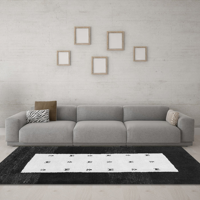 Machine Washable Abstract Gray Contemporary Rug in a Living Room,, wshcon2049gry