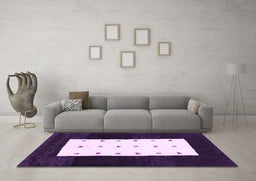 Machine Washable Abstract Purple Contemporary Area Rugs in a Living Room, wshcon2049pur
