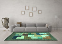 Machine Washable Abstract Turquoise Contemporary Rug, wshcon2050turq