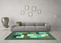 Machine Washable Abstract Turquoise Contemporary Area Rugs in a Living Room,, wshcon2050turq