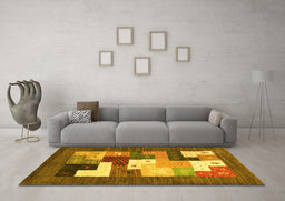 Machine Washable Abstract Yellow Contemporary Rug in a Living Room, wshcon2050yw