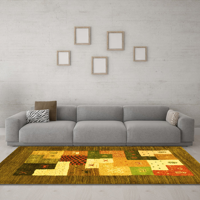 Machine Washable Abstract Yellow Contemporary Rug in a Living Room, wshcon2050yw