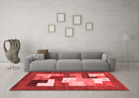 Machine Washable Abstract Red Contemporary Rug, wshcon2050red