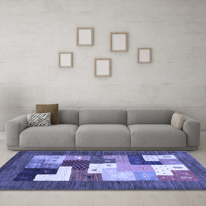 Machine Washable Abstract Blue Contemporary Rug in a Living Room, wshcon2050blu