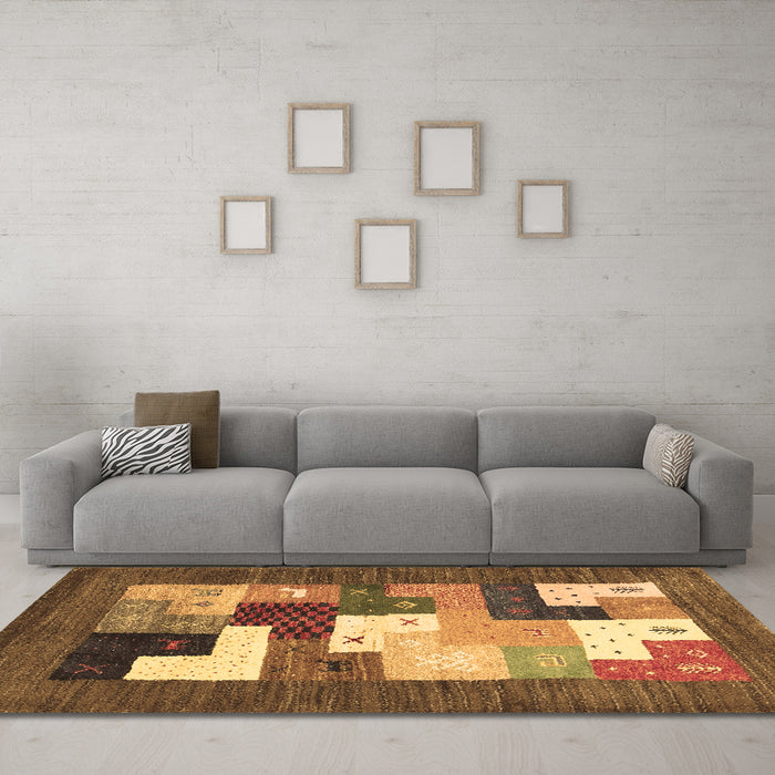 Machine Washable Abstract Brown Contemporary Rug in a Living Room,, wshcon2050brn