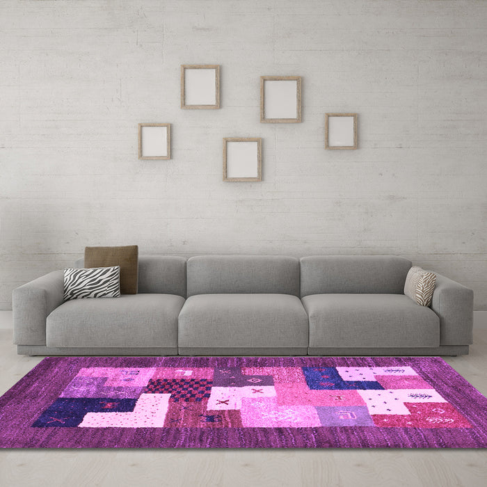 Machine Washable Abstract Purple Contemporary Area Rugs in a Living Room, wshcon2050pur
