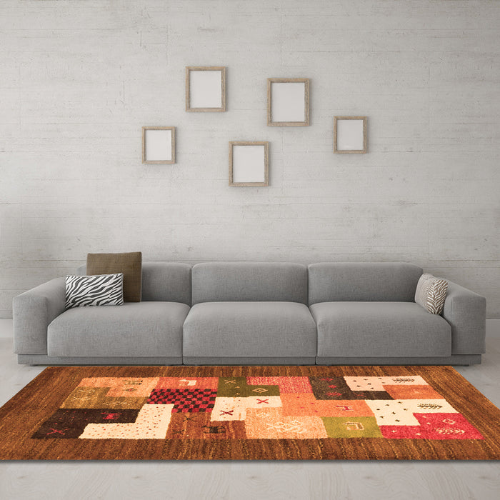 Machine Washable Abstract Orange Contemporary Area Rugs in a Living Room, wshcon2050org