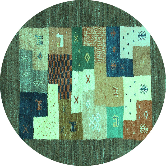 Round Abstract Turquoise Contemporary Rug, con2050turq