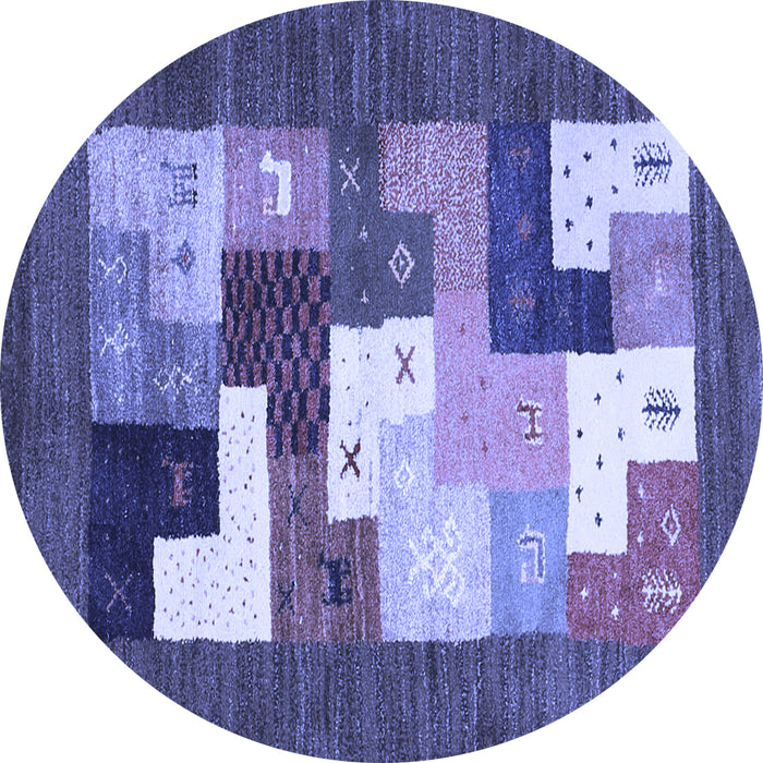 Round Machine Washable Abstract Blue Contemporary Rug, wshcon2050blu