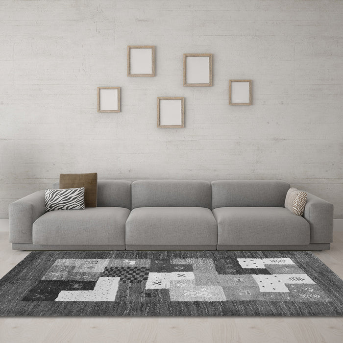 Machine Washable Abstract Gray Contemporary Rug in a Living Room,, wshcon2050gry