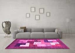 Machine Washable Abstract Pink Contemporary Rug in a Living Room, wshcon2050pnk
