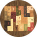 Round Machine Washable Abstract Brown Contemporary Rug, wshcon2050brn