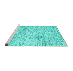 Sideview of Machine Washable Abstract Turquoise Contemporary Area Rugs, wshcon2051turq