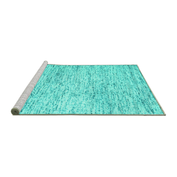 Sideview of Machine Washable Abstract Turquoise Contemporary Area Rugs, wshcon2051turq