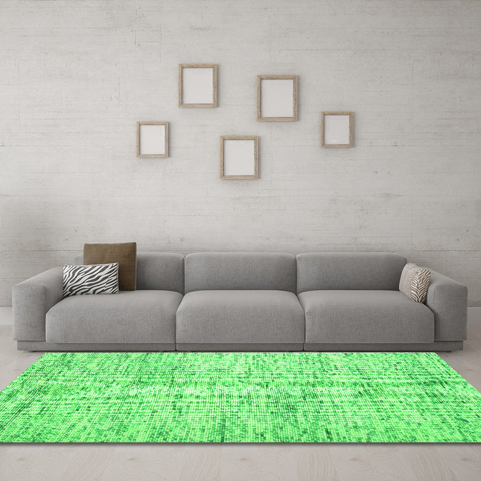Machine Washable Abstract Green Contemporary Area Rugs in a Living Room,, wshcon2051grn