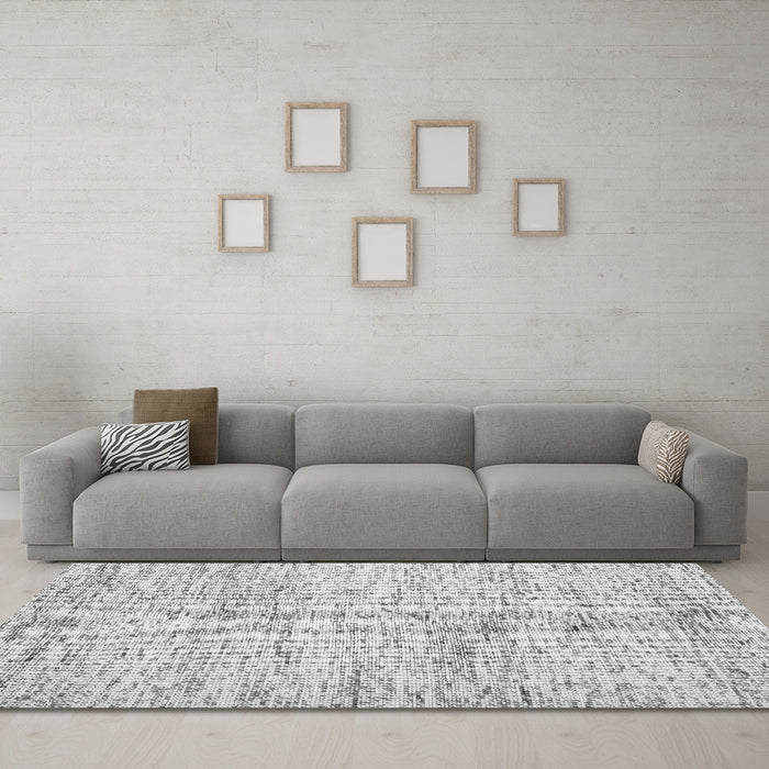 Machine Washable Abstract Gray Contemporary Rug in a Living Room,, wshcon2051gry
