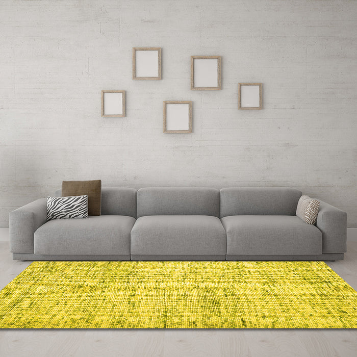 Machine Washable Abstract Yellow Contemporary Rug in a Living Room, wshcon2051yw