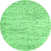 Round Machine Washable Abstract Emerald Green Contemporary Area Rugs, wshcon2051emgrn
