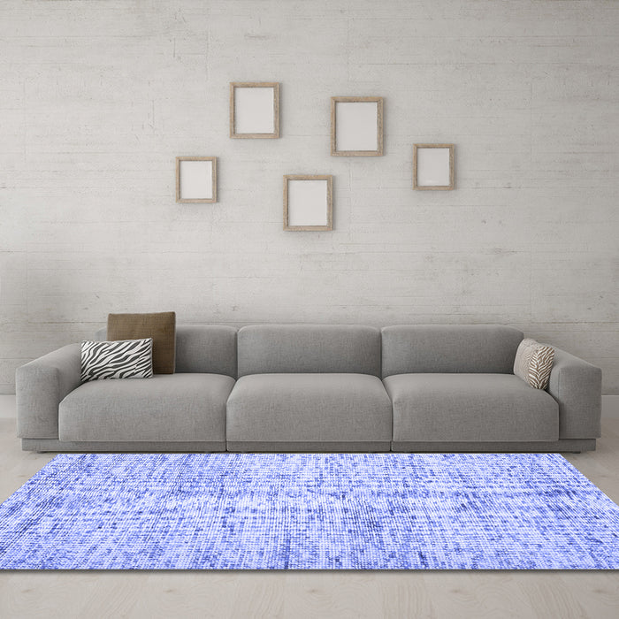 Machine Washable Abstract Blue Contemporary Rug in a Living Room, wshcon2051blu