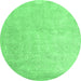 Round Machine Washable Abstract Emerald Green Contemporary Area Rugs, wshcon2052emgrn