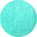 Round Machine Washable Abstract Turquoise Contemporary Area Rugs, wshcon2052turq