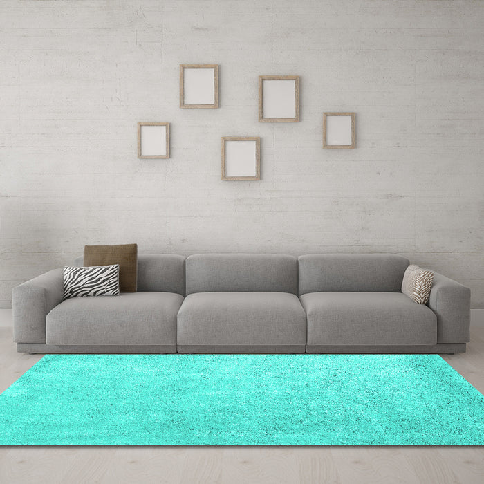 Machine Washable Abstract Turquoise Contemporary Area Rugs in a Living Room,, wshcon2052turq