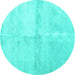 Round Machine Washable Abstract Turquoise Contemporary Area Rugs, wshcon2053turq