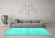 Machine Washable Abstract Turquoise Contemporary Area Rugs in a Living Room,, wshcon2053turq