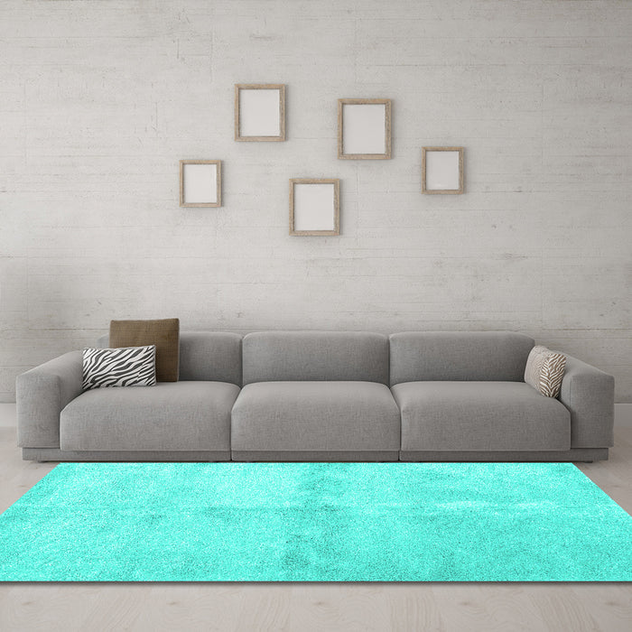 Machine Washable Abstract Turquoise Contemporary Area Rugs in a Living Room,, wshcon2053turq