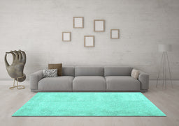 Machine Washable Solid Turquoise Modern Area Rugs in a Living Room,, wshcon2055turq
