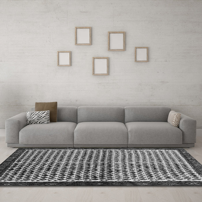 Machine Washable Abstract Gray Contemporary Rug in a Living Room,, wshcon2056gry