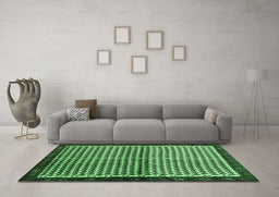 Machine Washable Abstract Emerald Green Contemporary Area Rugs in a Living Room,, wshcon2056emgrn