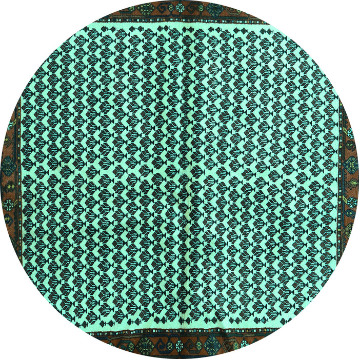 Round Machine Washable Abstract Turquoise Contemporary Area Rugs, wshcon2056turq