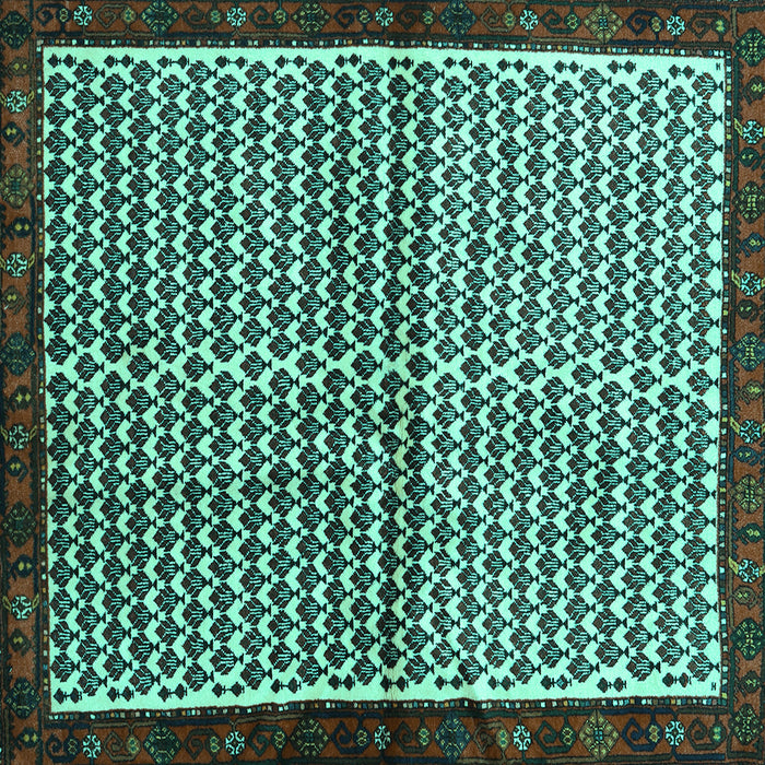 Square Machine Washable Abstract Turquoise Contemporary Area Rugs, wshcon2056turq