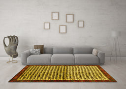 Machine Washable Abstract Yellow Contemporary Rug in a Living Room, wshcon2056yw