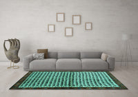 Machine Washable Abstract Turquoise Contemporary Rug, wshcon2056turq